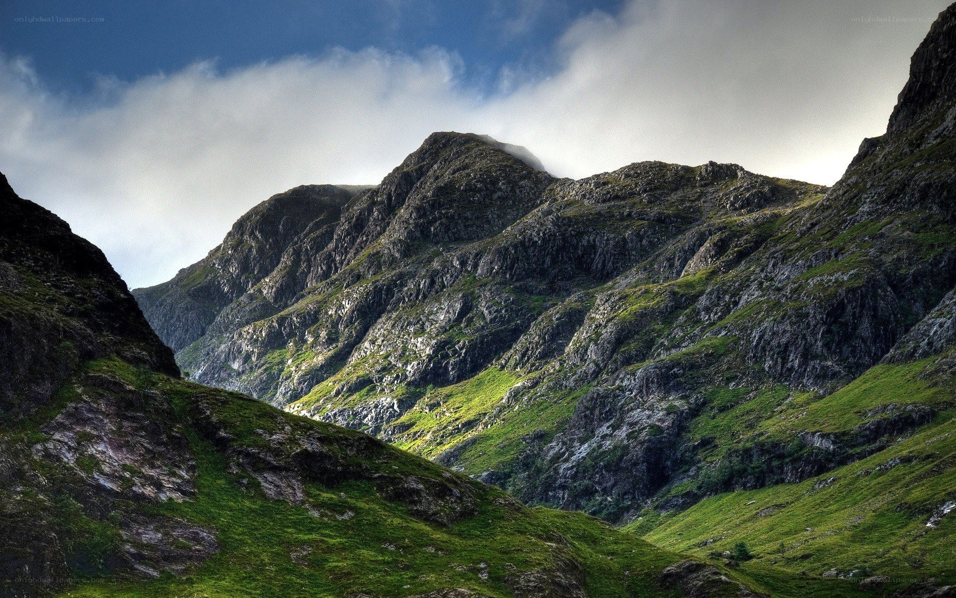 Mountain valley with green slopes