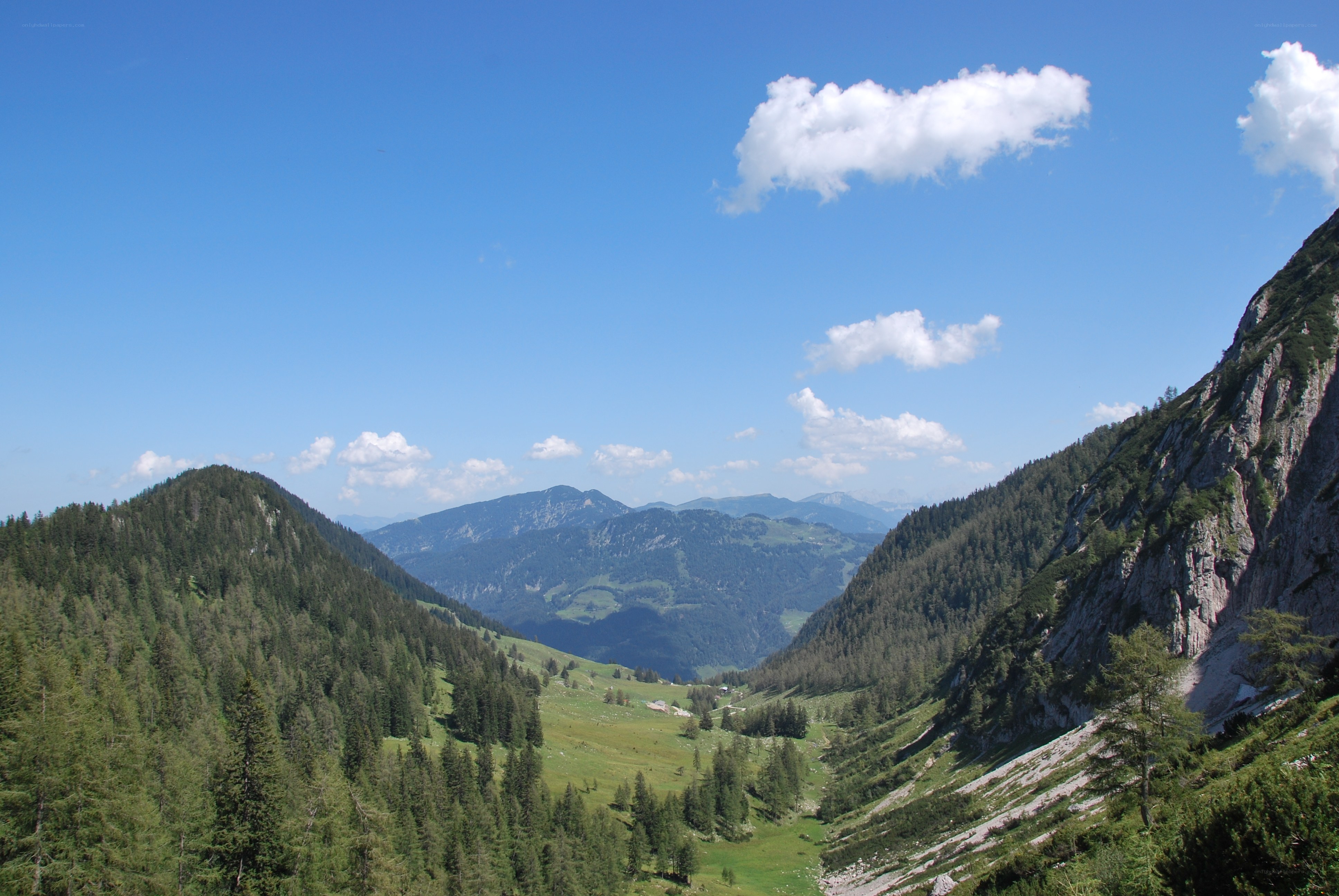 Mountain valley with green slopes