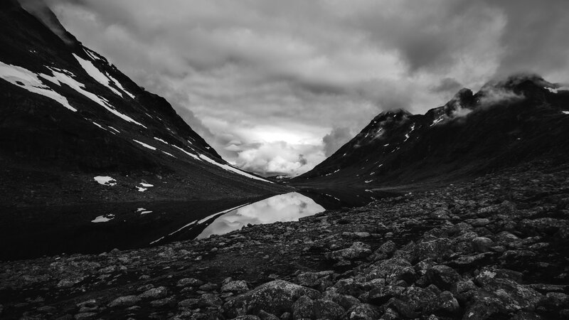 Mountain Valley with Lake — Black