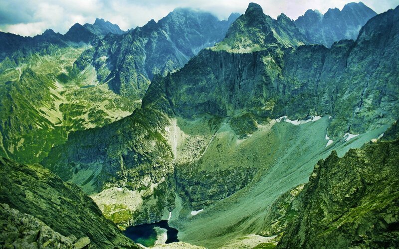 Mountain Valley with Lake — Green, Dramatic, Photograph, Mountains