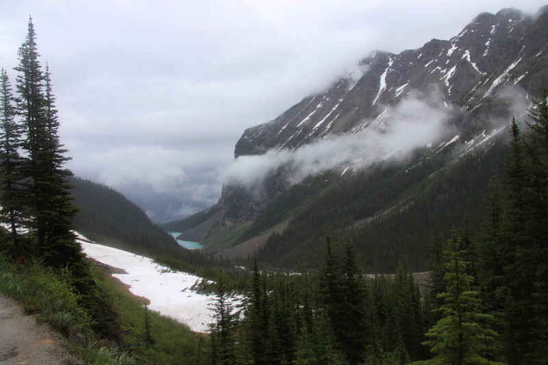 Mountain Valley with Lake — Green, Misty