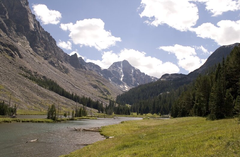 Mountain Valley with Lake — Green, Serene, Afternoon, Photograph, Mountains, Trees