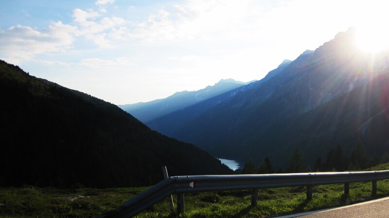 Mountain Valley with Lake — Green, Serene, Sunset