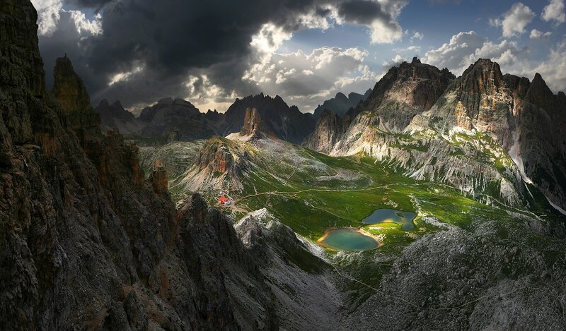 Mountain valley with lakes and peaks