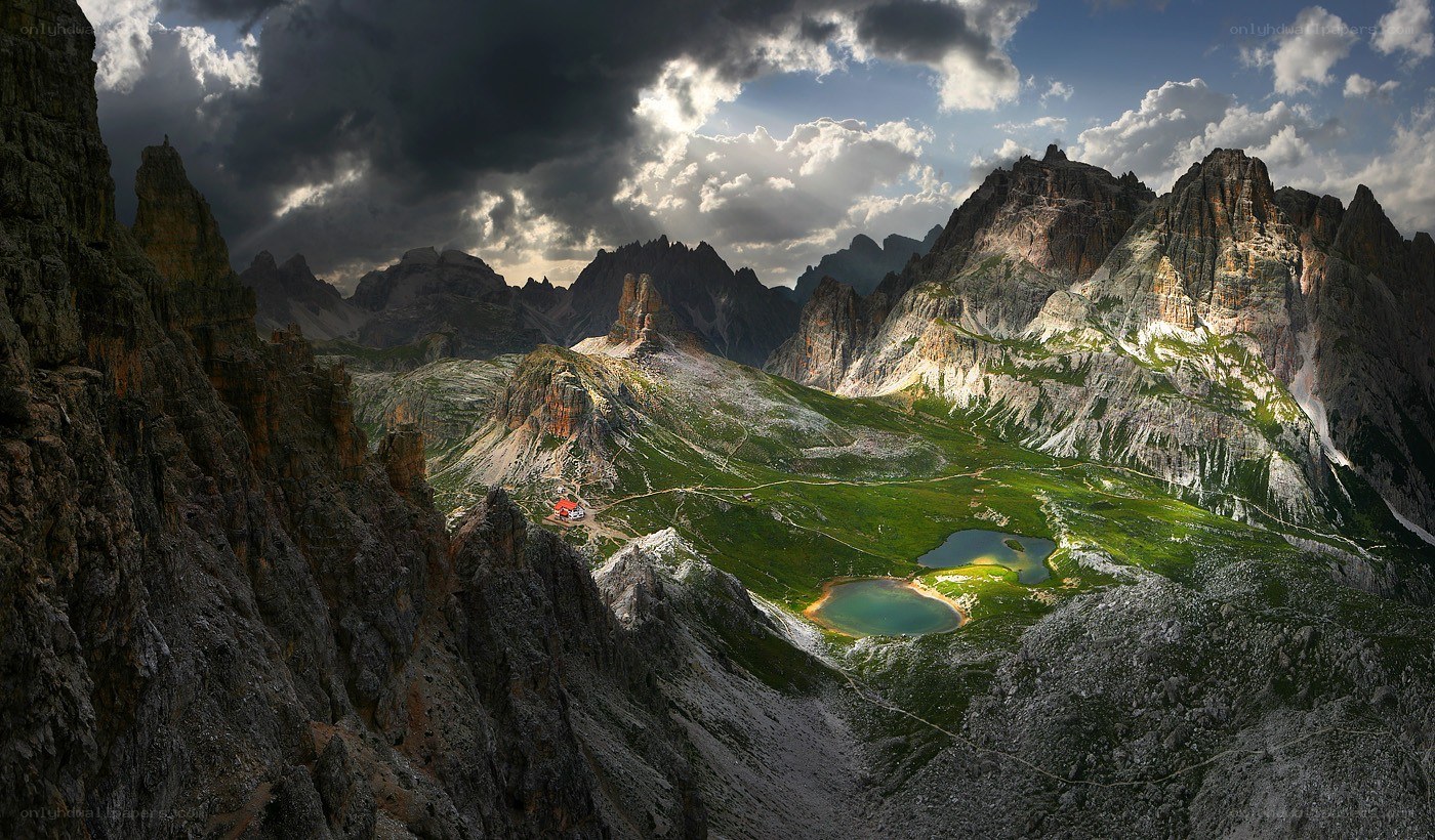 Mountain valley with lakes and peaks