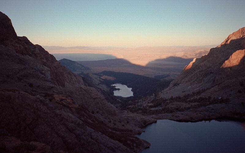 Mountain Valley with Lakes — Blue, Serene, Sunset
