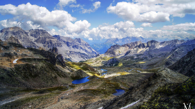 Mountain Valley with Lakes — Blue, Serene