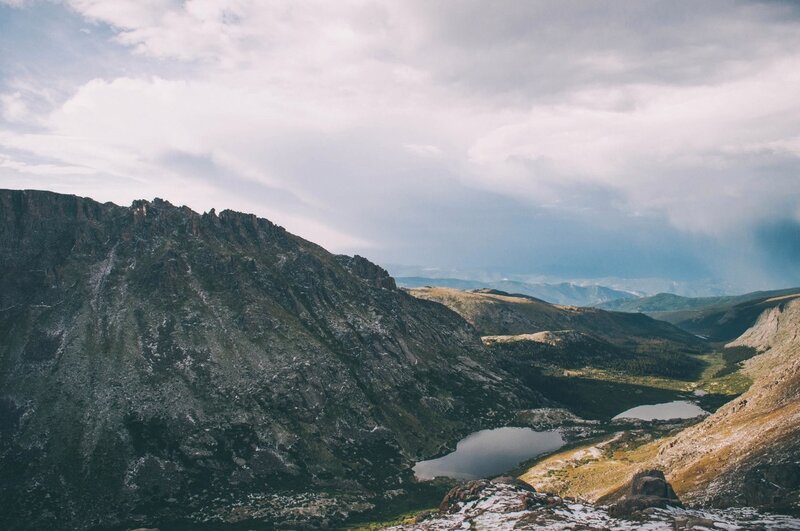 Mountain Valley with Lakes — Gray