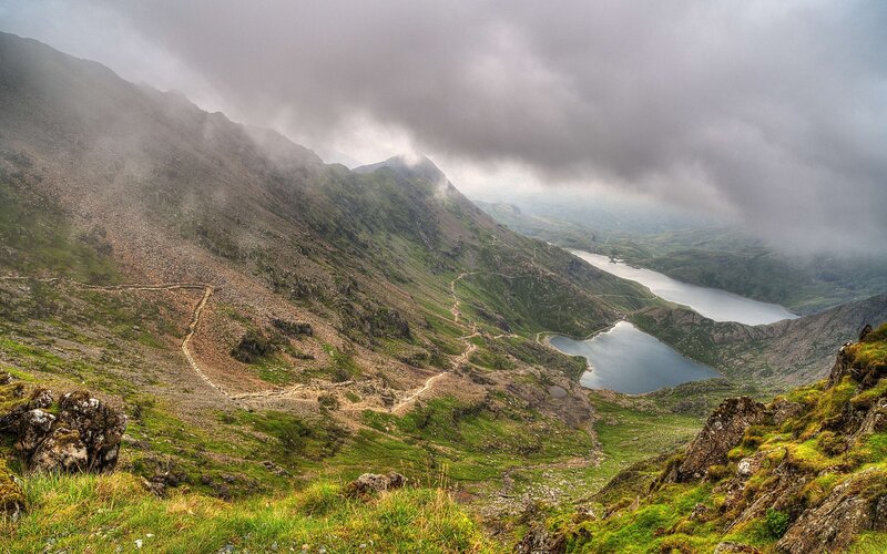 Mountain Valley with Lakes — Green, Dramatic, Photograph