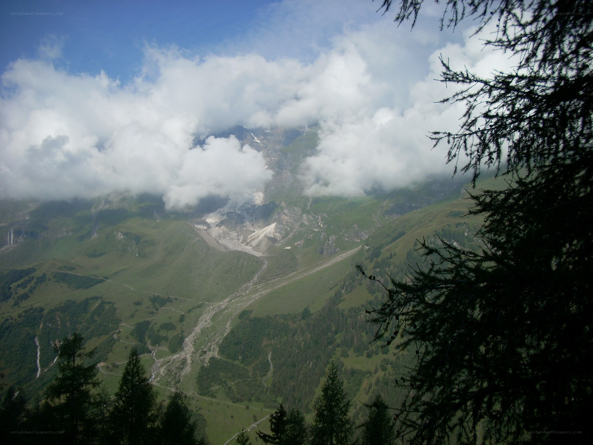 Mountain valley with landslide