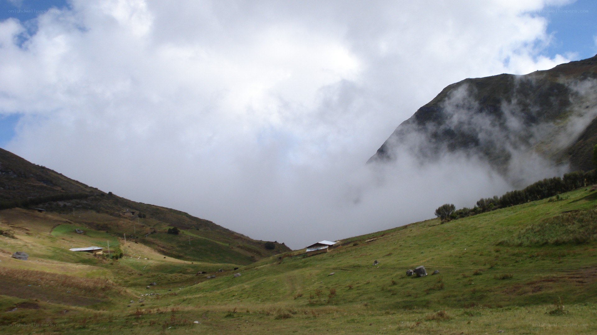 Mountain valley with mist