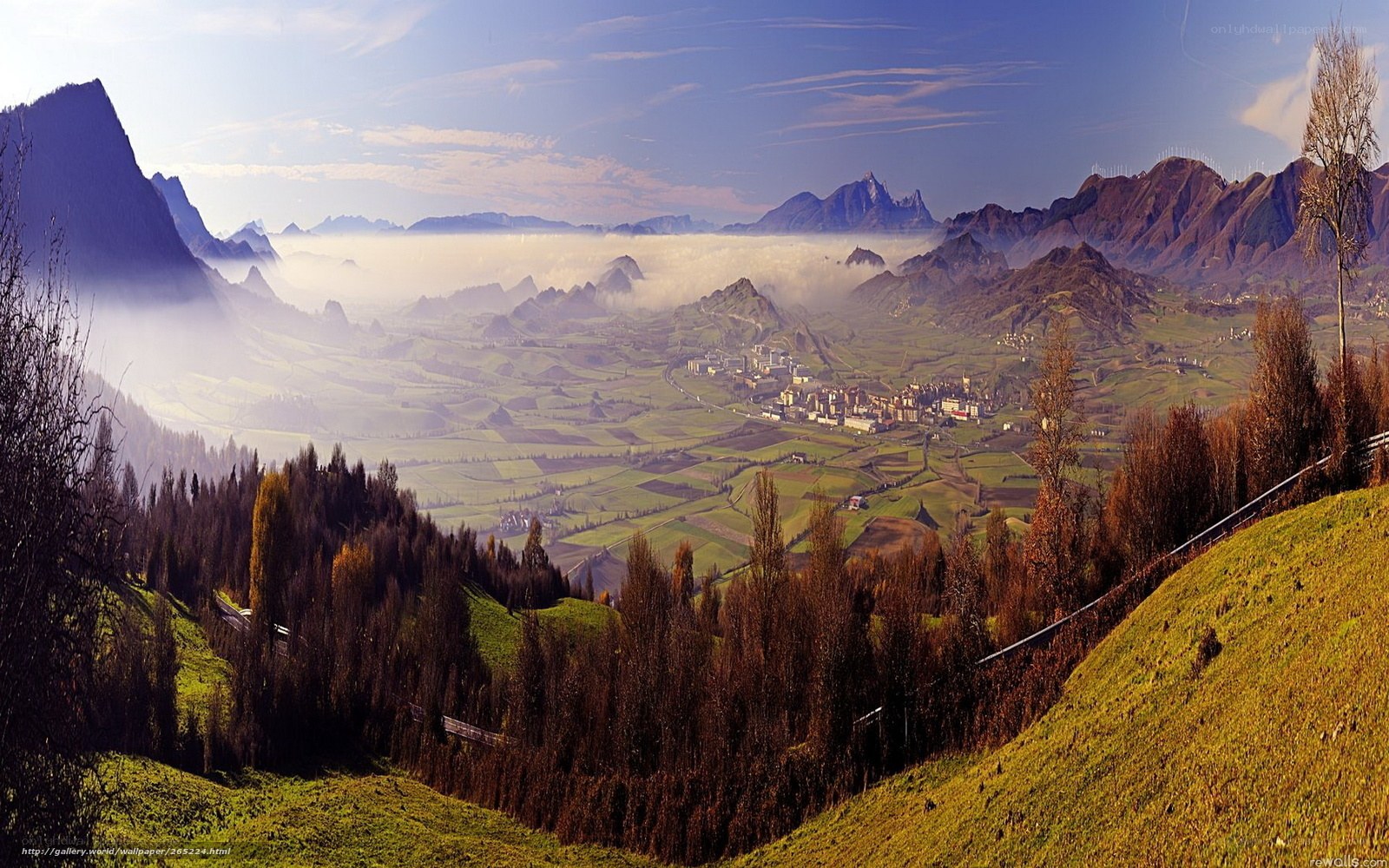 Mountain valley with misty landscape