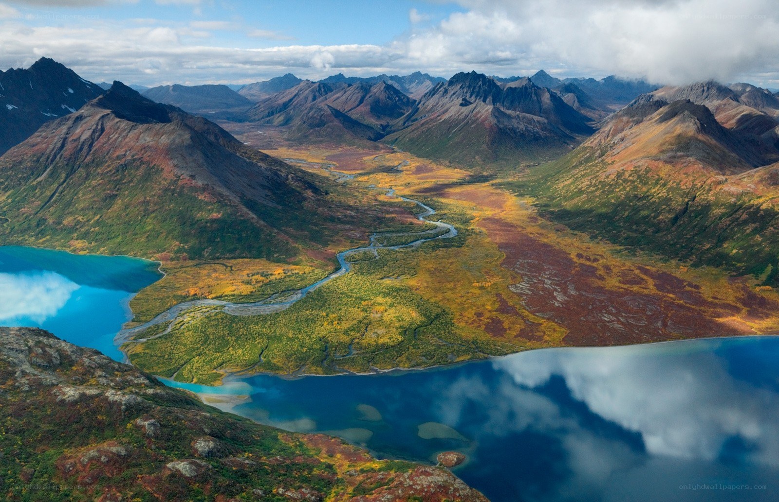 Mountain valley with river and lakes