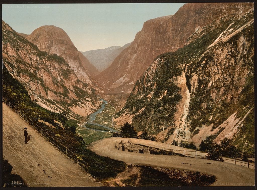 Mountain valley with river and road