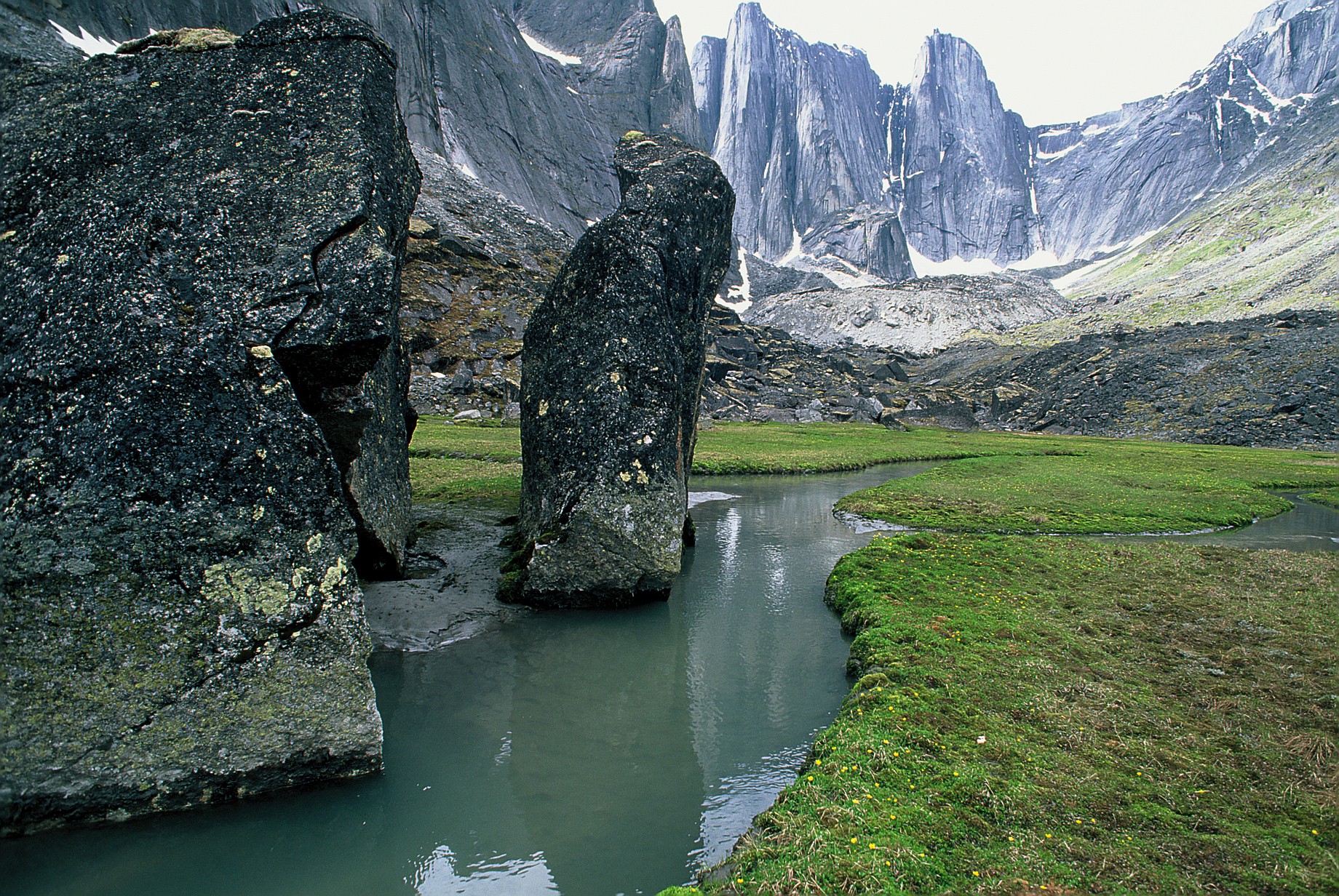 Mountain valley with river and rocks