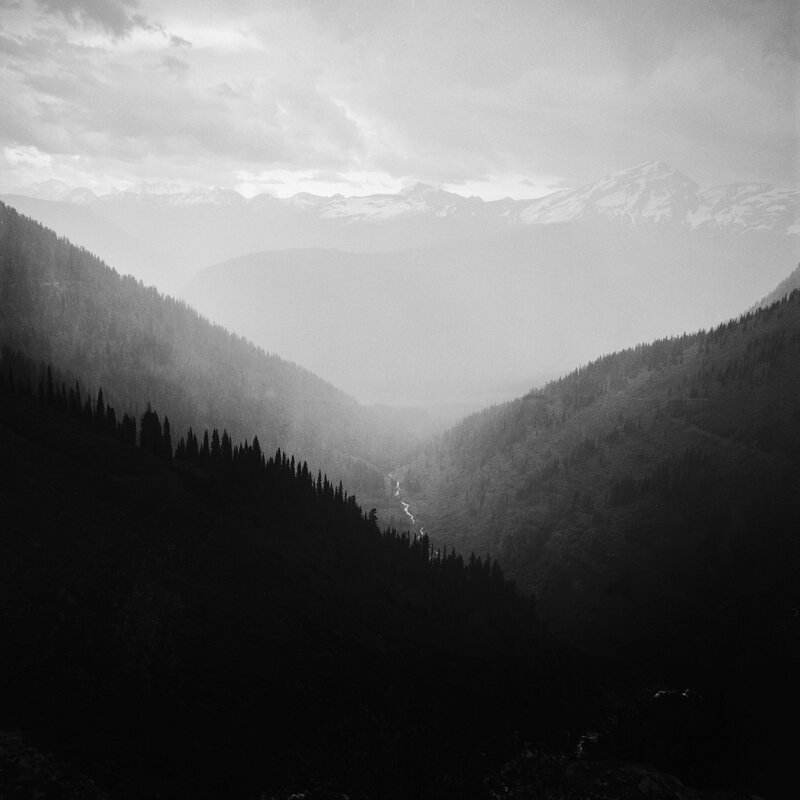 Mountain Valley with River — Black