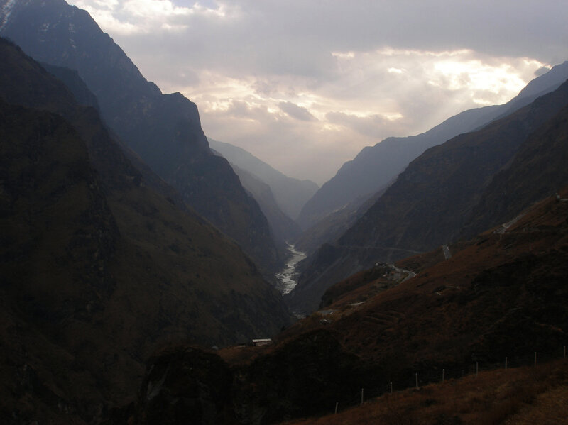 Mountain Valley with River — Brown, Dramatic