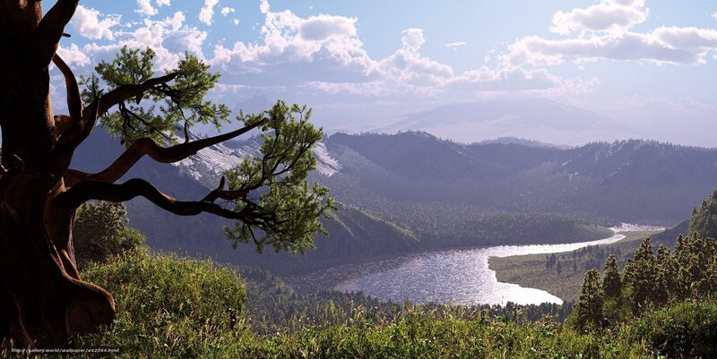 Mountain valley with river view
