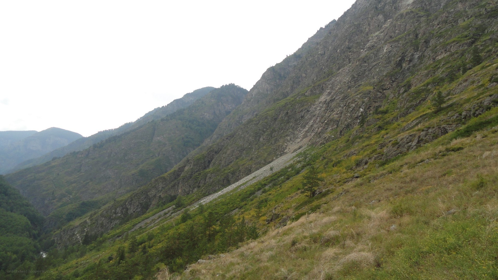 Mountain valley with rocky slopes