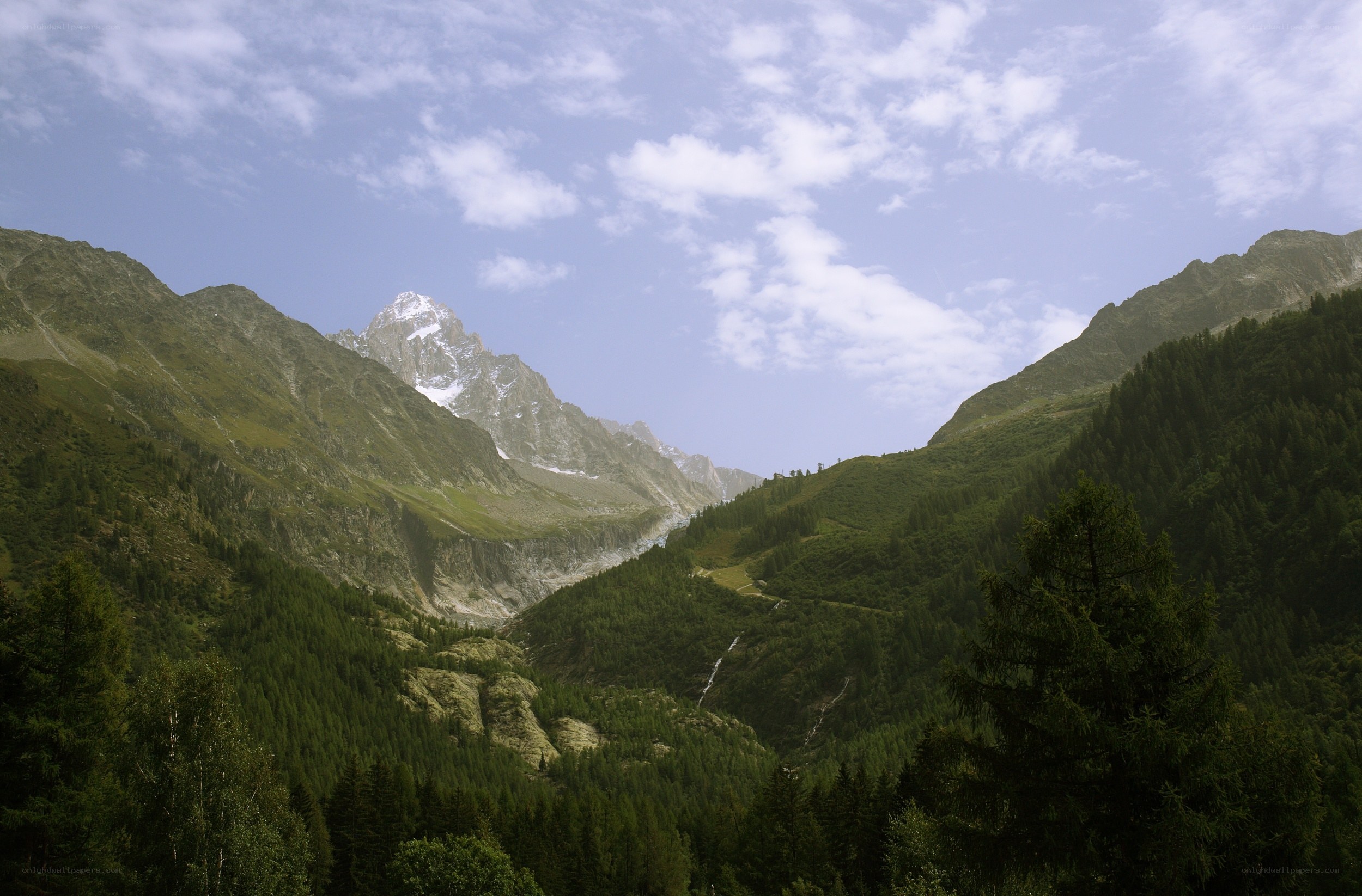 Mountain valley with snow-capped peak