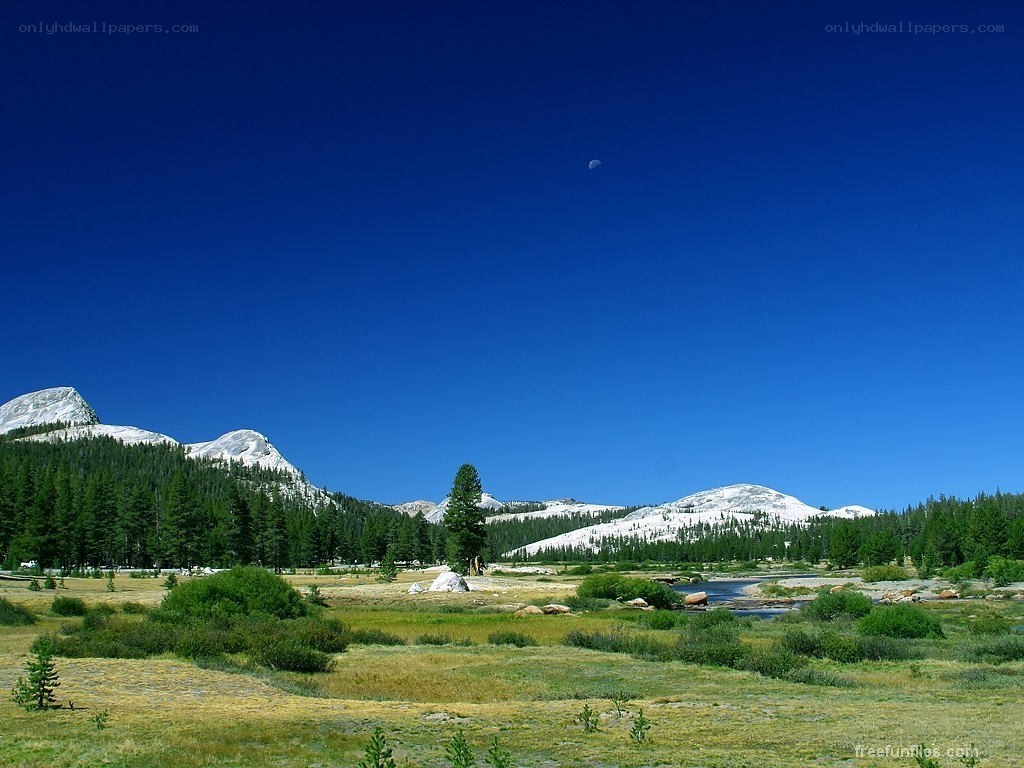Mountain valley with snow-capped peaks
