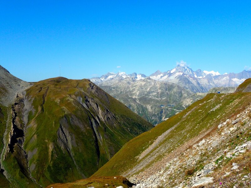 Mountain valley with snow-capped peaks