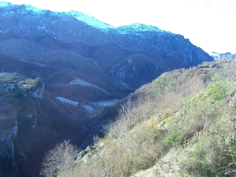 Mountain valley with snow-capped peaks