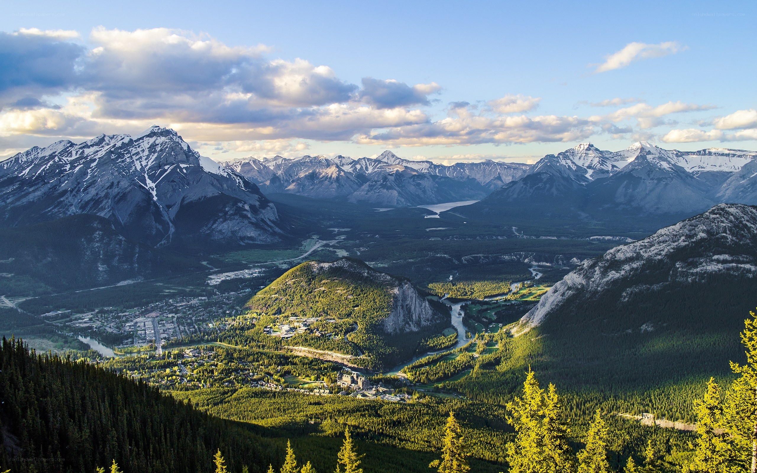Mountain valley with snow-capped peaks
