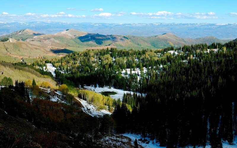 Mountain Valley with Snow — Green, Serene, Autumn