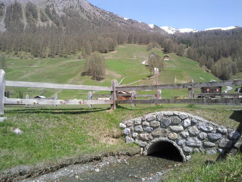 Mountain valley with stone bridge