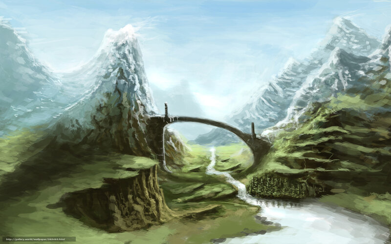 Mountain valley with stone bridge