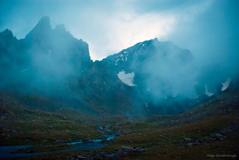 Mountain Valley with Stream — Blue
