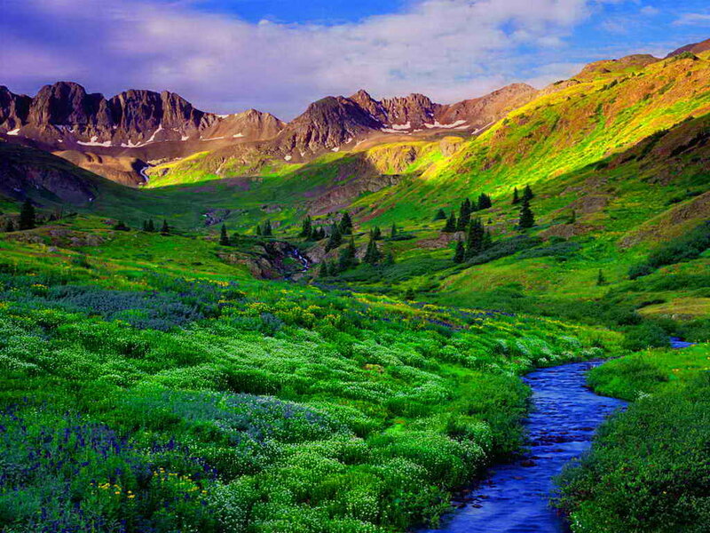 Mountain Valley with Stream — Green, Serene, Afternoon