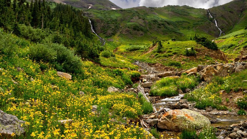 Mountain Valley with Stream — Green, Serene, Summer