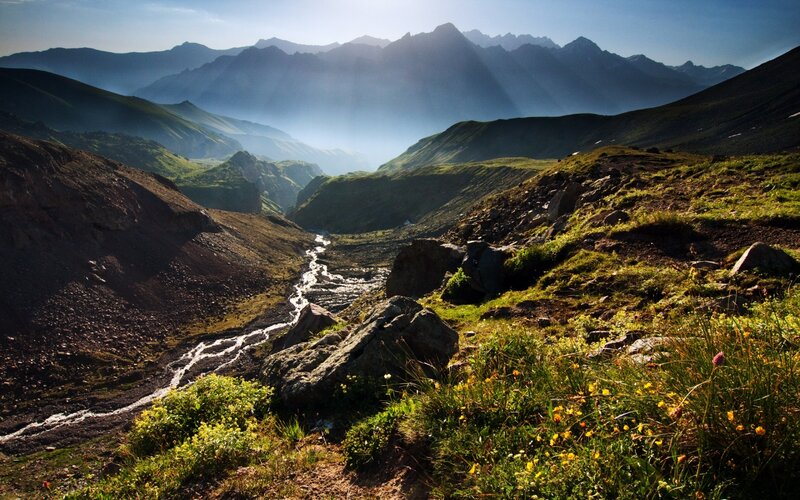 Mountain Valley with Stream — Green