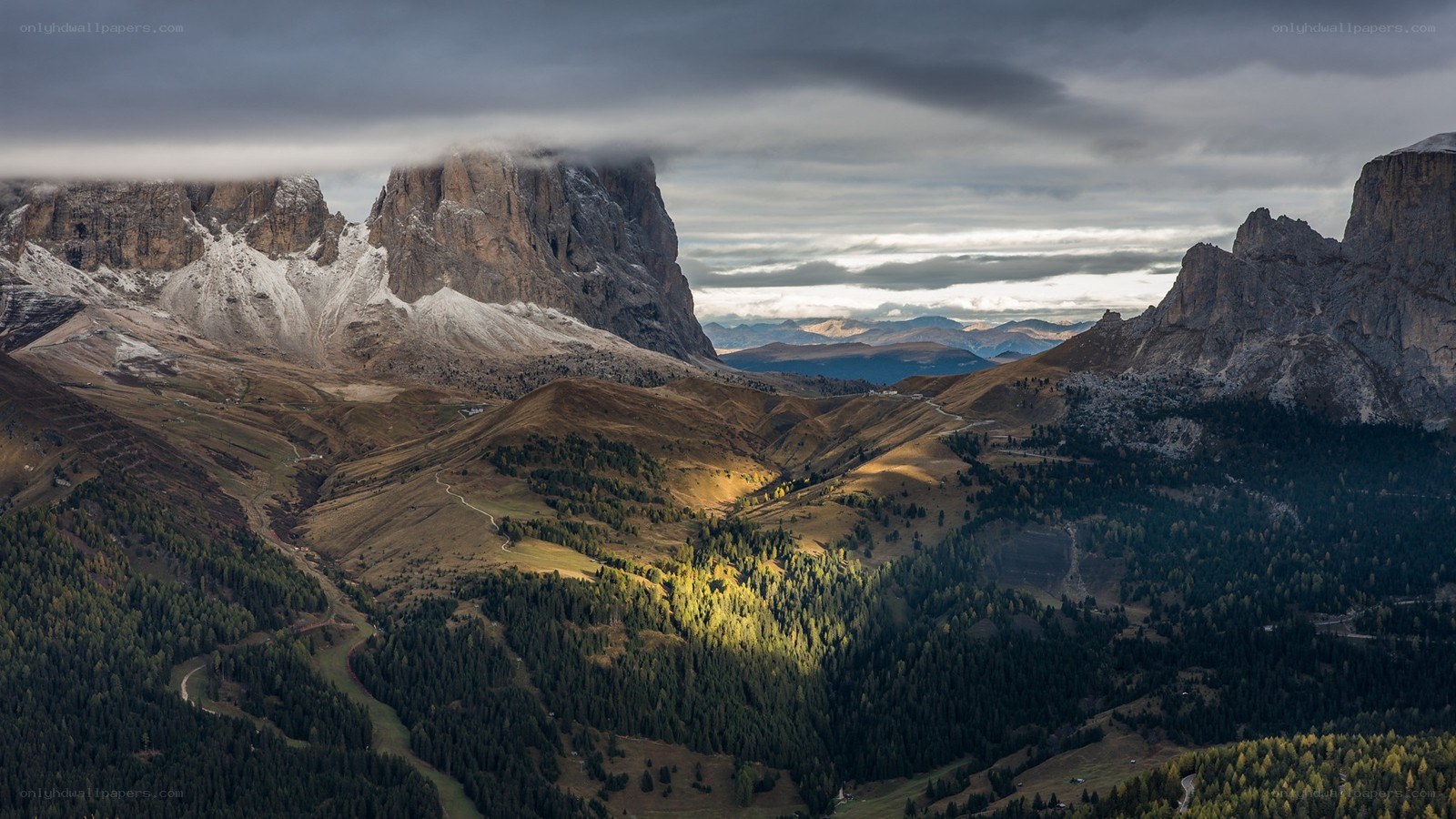 Mountain valley with sunlight