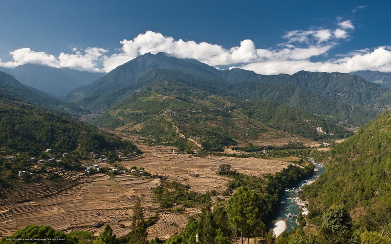 Mountain valley with terraced fields