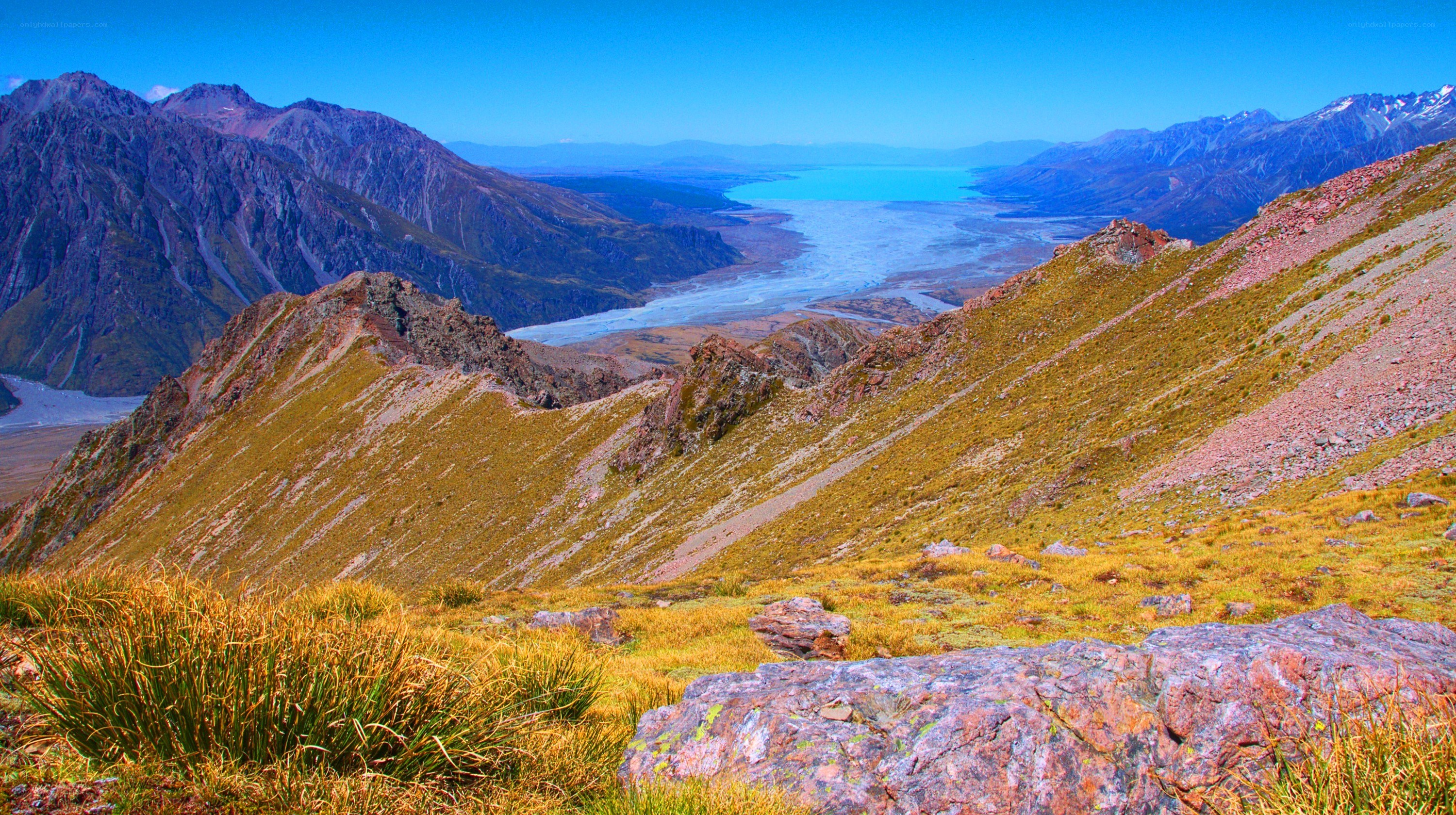 Mountain valley with turquoise lake