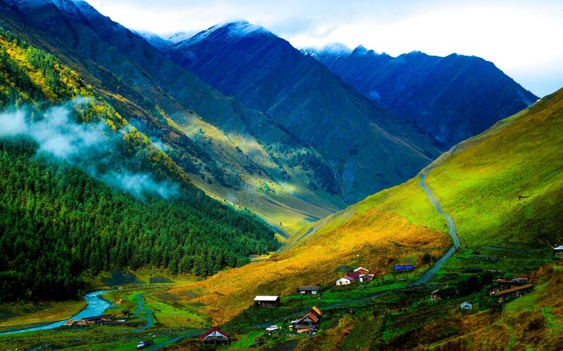 Mountain valley with village