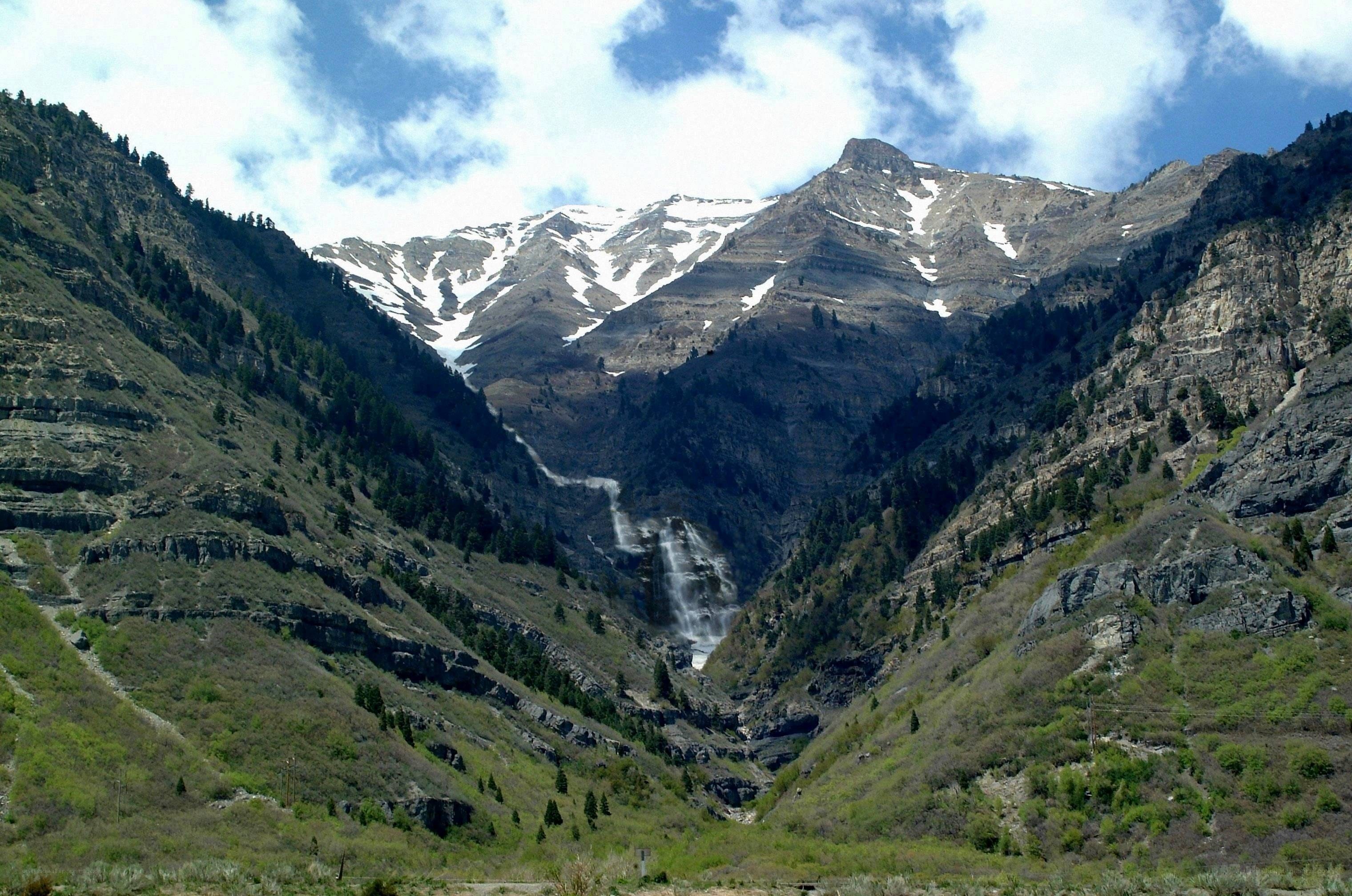 mountain valley with waterfall