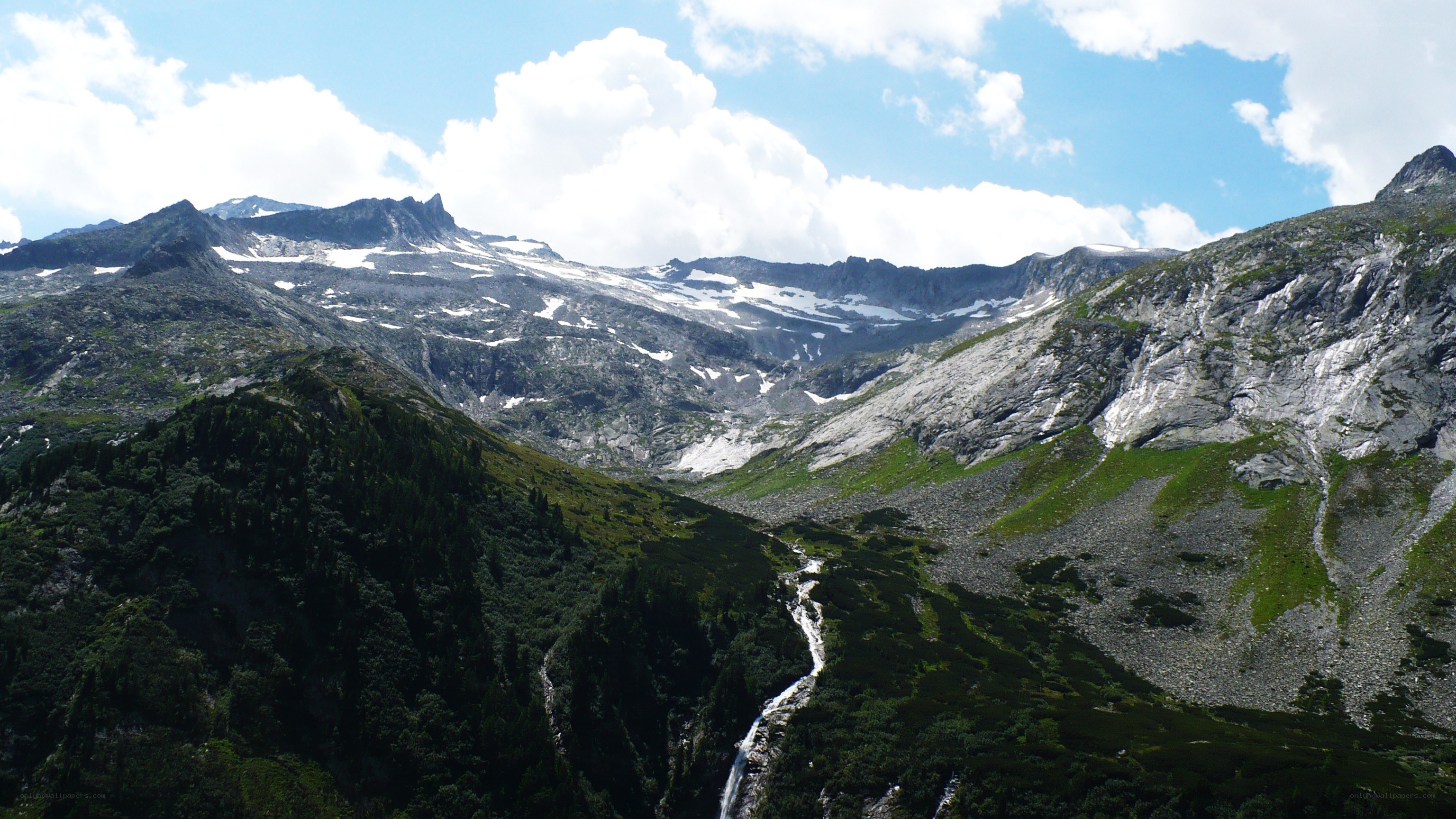 mountain valley with waterfall