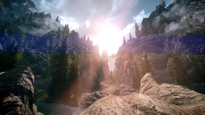 mountain valley with waterfall
