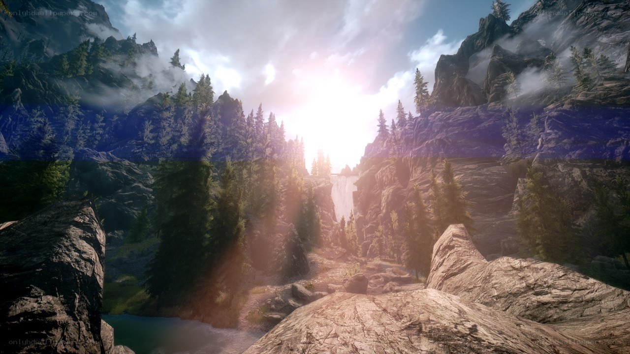 mountain valley with waterfall