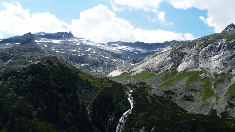 Mountain Valley with Waterfall — Green, Serene, Afternoon, Photograph