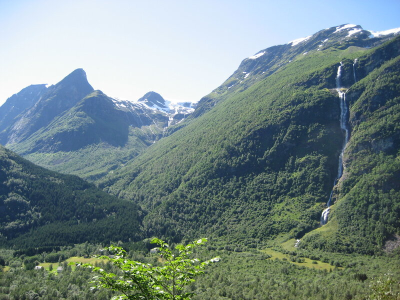 Mountain Valley with Waterfall — Green