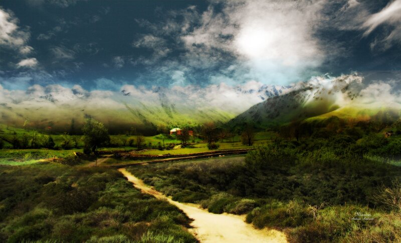 Mountain valley with winding path
