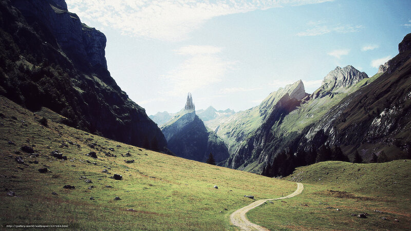 Mountain valley with winding path