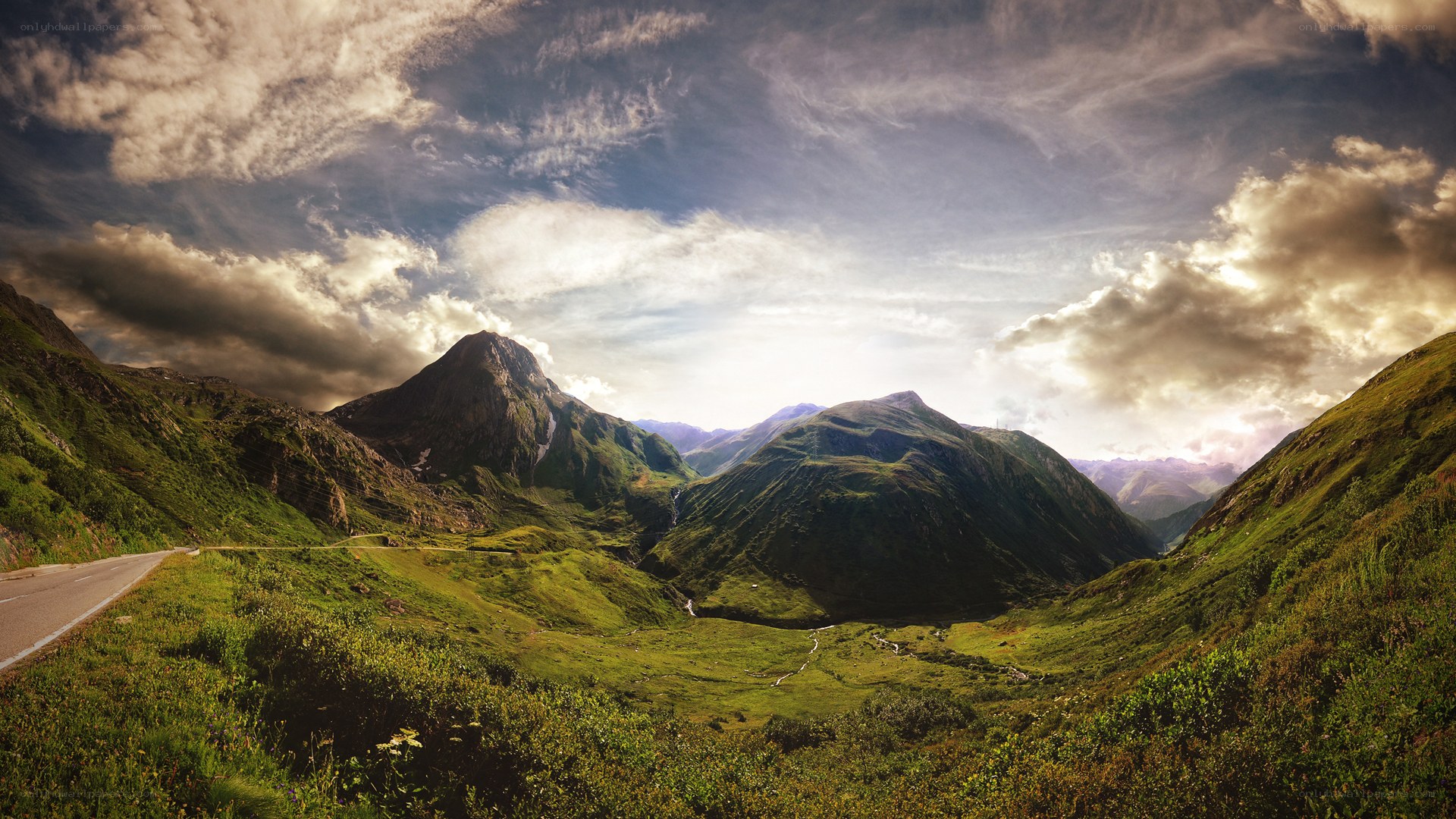 Mountain valley with winding road