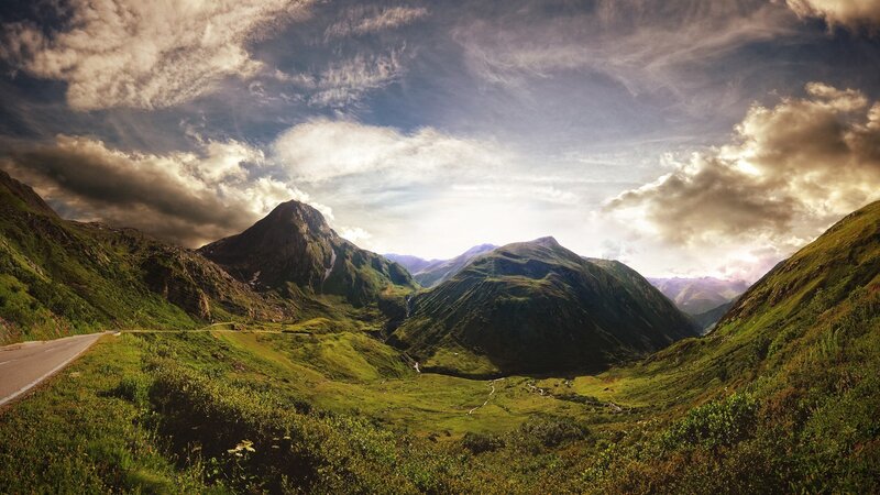 Mountain valley with winding road