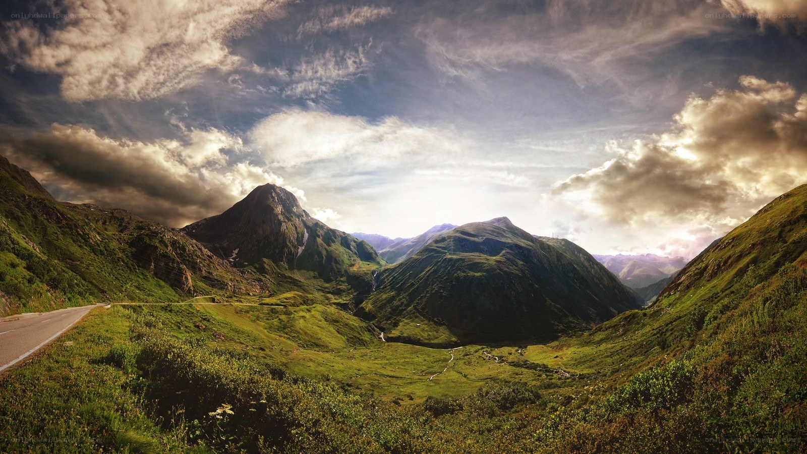 Mountain valley with winding road